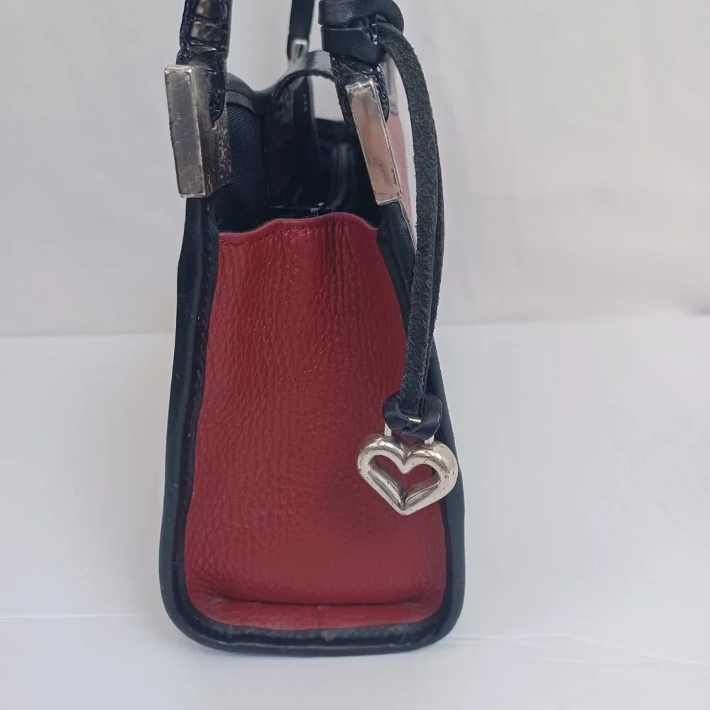 Brighton Bag Leather Shoulder Handbag Croc-Embossed Black‎ Maroon